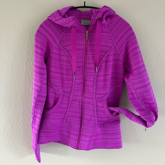 Athleta Full Zip Hooded Fleece Sweatshirt Fuchsia - Picture 2 of 5